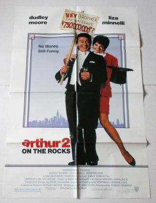 Arthur 2 On The Rocks Movie Poster Dudley Moore 1988 One Sheet Comedy