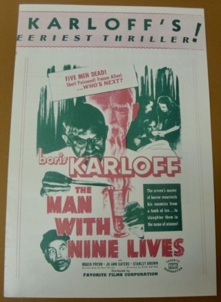 Vint & Complete The Man With Nine Lives (r47 Re - Release Of 1939 Film) Pressbook