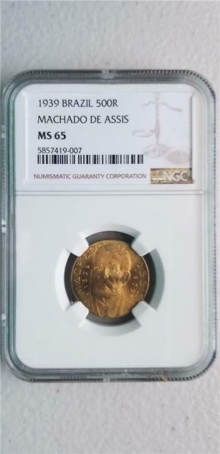 Brazil 500 Reis 1939 Machado De Assis Ngc Ms 65