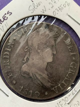 1819 Mexico Silver 8 Reales,  Spanish King Ferdinand Vii,  Holed.