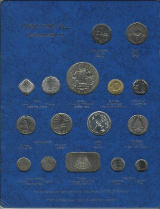 Food For All Fao Money Display Card No.  11 Inc 16 Unc Coins 1975 - 78 (silver Oman)
