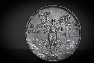 1921 MEXICO 2 PESOS 100 YEAR INDEPENDENCE LARGE 90 SILVER COIN 2