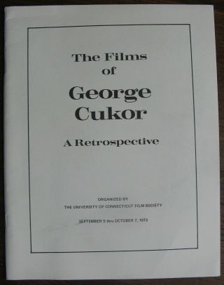 The Films Of George Cukor A Retrospective (univ Conn.  1973) Booklet With Photos