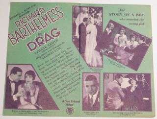 Drag - Vintage 1929 Vitaphone Film Richard Barthelmess Movie Herald