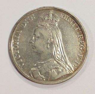United Kingdom,  1892 Crown (5 Shillings),  Queen Victoria.  Sterling Silver