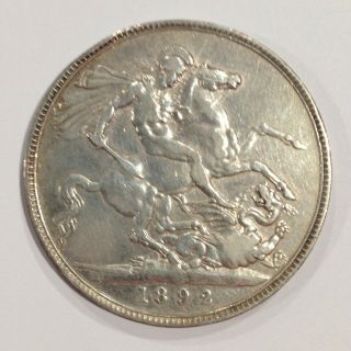 United Kingdom,  1892 Crown (5 Shillings),  Queen Victoria.  Sterling Silver 2