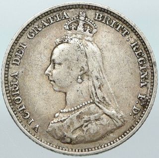 1888 Uk Great Britain United Kingdom Queen Victoria Silver Shilling Coin I88410