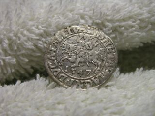 1547.  Poland Medieval Silver Coin.  1/2 Groze.  Poland Coin
