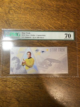 2018 Niue Star Trek Captain Kirk Foil Note 5 G Silver $1 Pmg 70gu