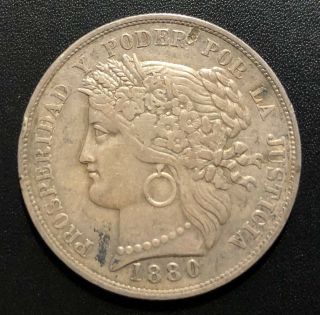 Peru 1880bf 5 Pesetas Silver Coin