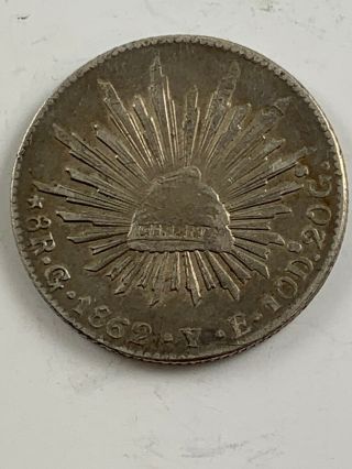 1862 Go Ye Mexico 8 Reales Silver Coin Km 377.  8