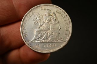 1894 Un Peso Guatamala Silver Coin.  900 Fine