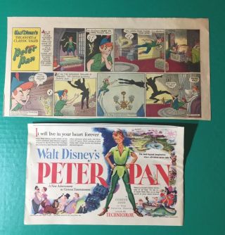 1953 Walt Disney’s Peter Pan Comic & Movie Print Ad Colorful 7x11”&7x14.  5”