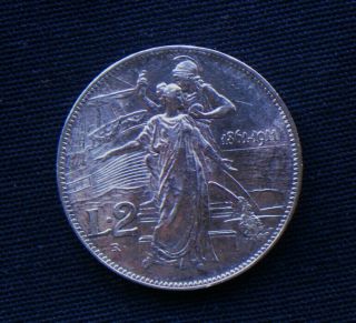 1911 Italy Rare Silver Coin 2 Lire Aunc Cinquantenario