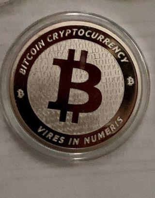 1 Oz Silver - Bitcoin.  999 Fine Bullion Round Coin In Air - Tite Direct Fit Capsule