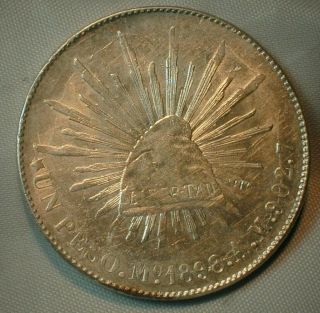 1898 Mo Am Mexico Silver Un Peso Cap & Rays Y 20 (z120)