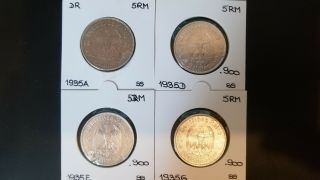 4 X 5 Reichsmark 1935 A/d/e/g - Iii.  Reich - Silver 900/1000 - Vf