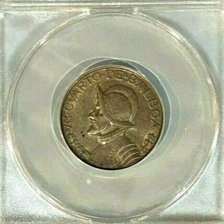 Panama Silver 1/4 Balboa 1934 Anacs Au55 Low Mintage