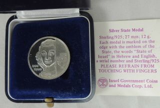 Israel 1988 Remember Holocaust Anne Frank State Medal 27mm 12gr Silver,  Box,