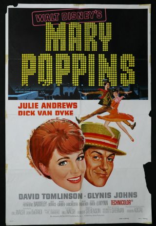 Mary Poppins 27x41 Single Sided One Sheet Movie Poster 1980 Re - Release