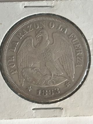 1883 Republica De Chile Un Peso Silver Coin Condor So One Peso