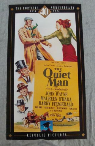 Quiet Man Movie Poster John Wayne Maureen Ohara 40th Annvesary Video Pr