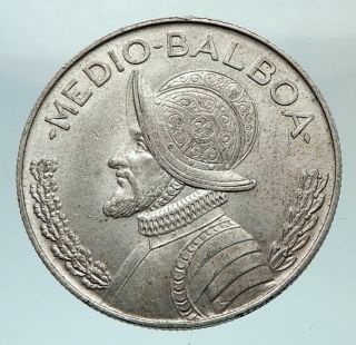 1962 Panama Spanish Conquistador Hero Silver 1/2 Balboa Coin I80801