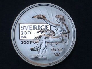 Sweden 200 Kronor Silver Proof 2001 Eb Centenary Of The Nobel Prices Km 919