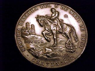 Batalla De Puebla 5 De Mayo 1862 1962 Mexico Silver Medal Centenario