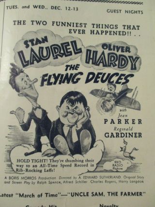 1939 Movie Herald Laurel & Hardy The Flying Deuces Frenchtown Nj Theatre