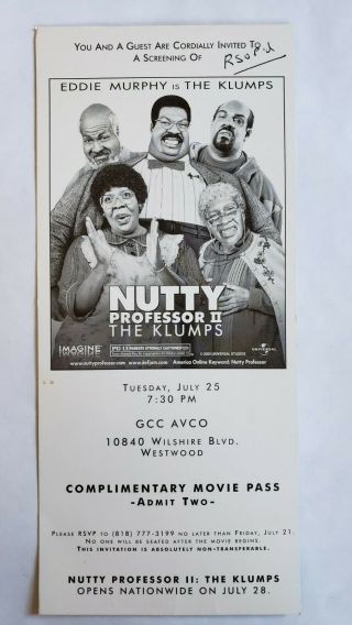 The Nutty Professor 2 Movie Premiere Ticket Eddie Murphy Janet Jackson Promo Ii