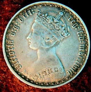 1858 Queen Victoria Gothic Florin Sterling Silver Coin Coin Two Shillings