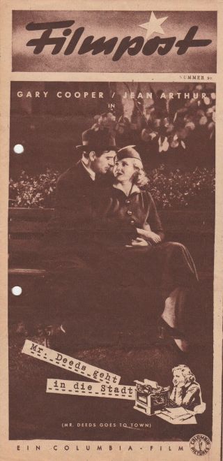 Mr.  Deeds Goes To Town German Program 1940s Gary Cooper / Jean Arthur