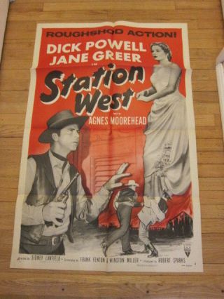 Station West 1954 Re Release Poster Dick Powell Jane Greer Western
