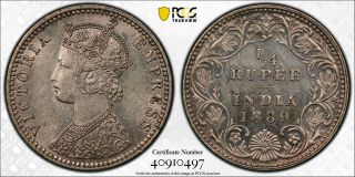 Pcgs Au India Silver 1/4 Rupee 1889 - B (incuse) Sw - 6.  296