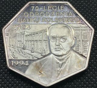 300000 Zlotych 1994,  70th Anniversary Of The National Bank Of Poland 1 Oz Ag 999