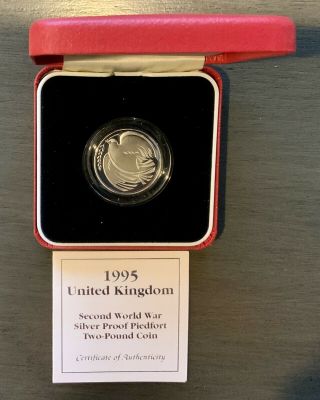1995 Great Britain Wwii 50 - Year 2 - Pound Commem.  925 Silver Proof Piedfort,