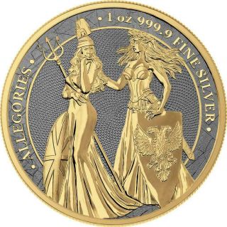 Germania 2019 5 Mark Britannia Rhodium And Gold 1 Oz 999 Silver Coin