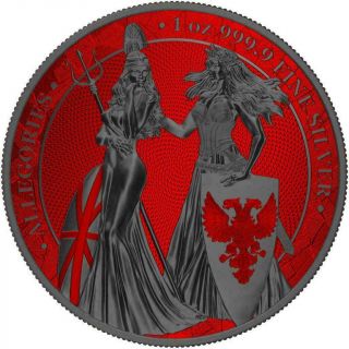Germania 2019 5 Mark Britannia Space Red and Ruthenium 1 Oz 999 Silver Coin 2
