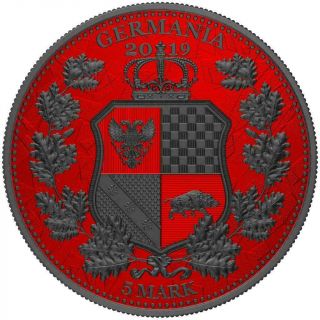 Germania 2019 5 Mark Britannia Space Red and Ruthenium 1 Oz 999 Silver Coin 3