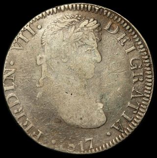 1817 Zs Ag Mexico Zacatecas 8 Reales Silver Coin - Km 111.  5