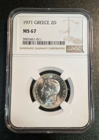 1971 Ms67 Greece 2 Drachmai Unc Ngc Km 99 Constantine Ii Phoenix 2 Year Type