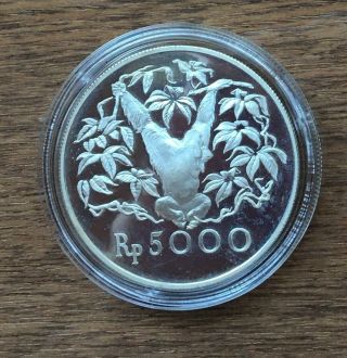 G606 Indonesia 1974 5000 Rupiah Silver Proof Coin - Orangutan Conservation Coin