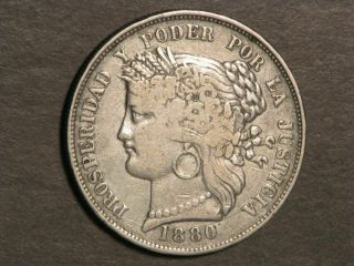 Peru - Provisional Govt.  1880bf 5 Pesetas Silver Vf