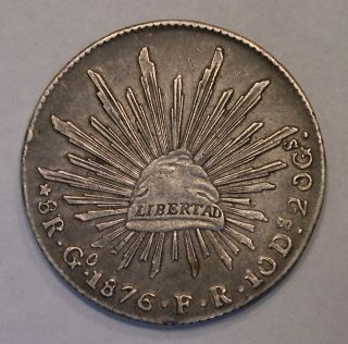 1876 Gofr Guanajuato Mexico 8 Reales Silver Coin Km - 377.  8 4809