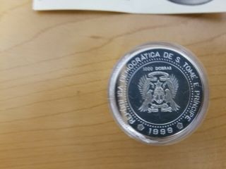 Sao Tome & Principe 1000 dobra Silver Proof 1999 Millennium Watch Coin w/Box Co 3