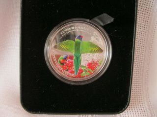 2015 Cook Islands World of Parrots Rainbow Lorikeet 3 - D Sterling Proof $5 Coin 2