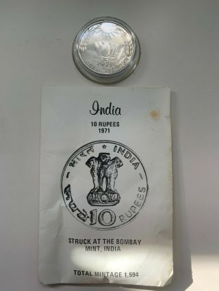 India 1971 10 Rupees Silver Commemorative