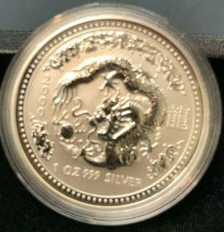 2000 Australia $1 One Dollar Lunar I Silver.  999 1oz Year Of The Dragon Drache Bu
