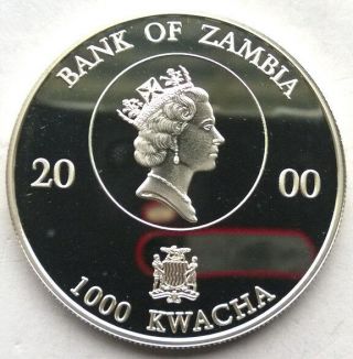 Zambia 2000 Giraffa 1000 Kwacha Silver Coin,  Proof 2